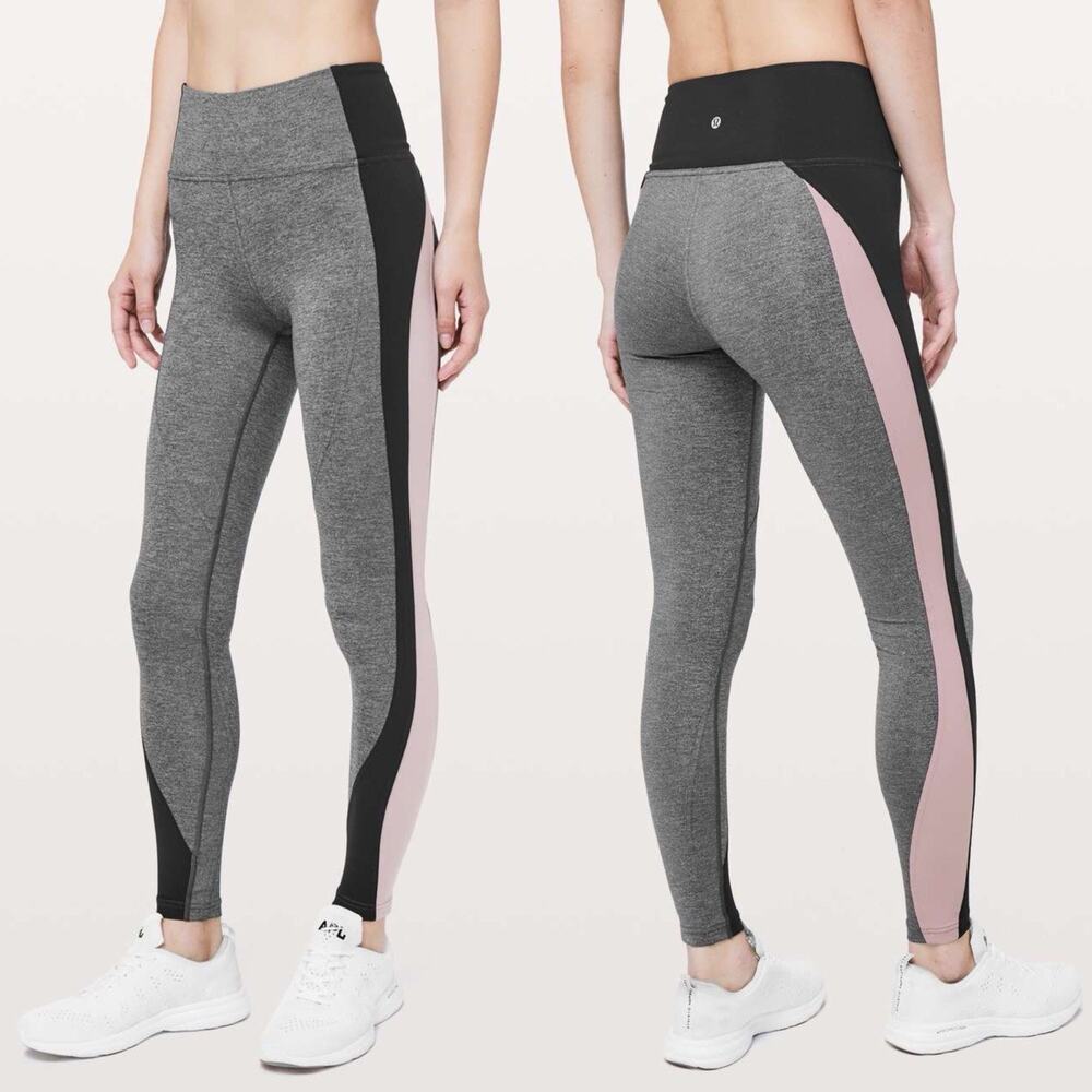 Lululemon Get Going Train Tight Full Length Heathered Black Smoky Blush Womens 4